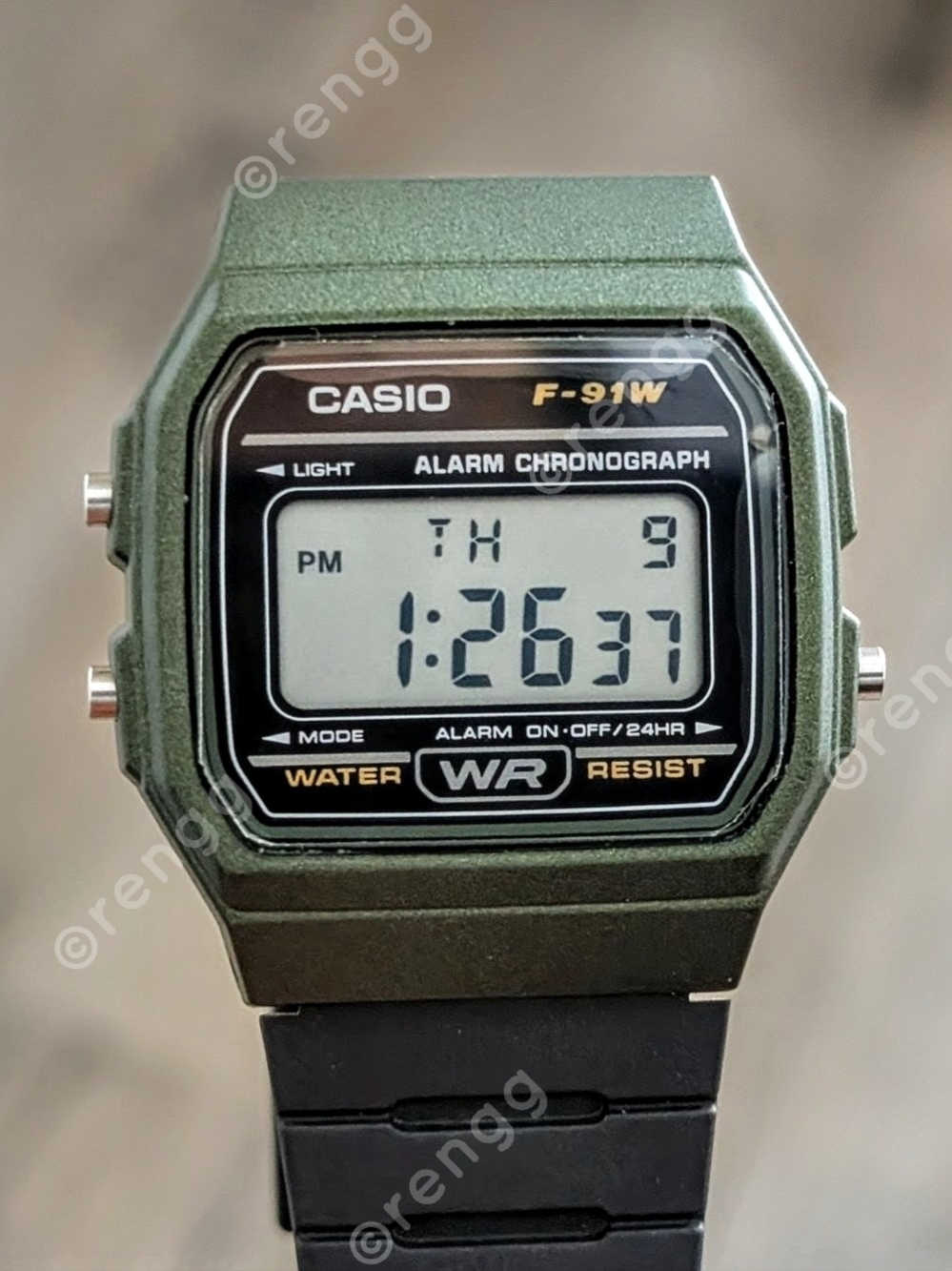 Casio F-91W Digital Watch in Olive Green